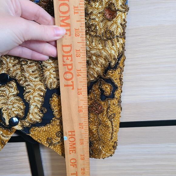 VTG Kenar Womens Gold Beaded Bird Floral Pattern Vest Size Small Tie Waistcoat - Picture 15 of 15